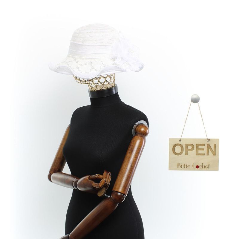 Fashion, accesorii si bijuterii - Femei - Accesorii femei - Caciuli si palarii femei - Palarie de soare, Dama, Buticcochet, din material textil, cu fundita , Alb - PAL1575 - Infinity.ro