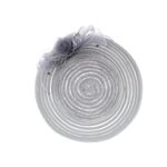 Fashion, accesorii si bijuterii - Femei - Accesorii femei - Caciuli si palarii femei - Palarie de dama, din poliester, Buticcochet, bor mic cu dungi si fundita, One size, Gri - PAL1687 - Infinity.ro