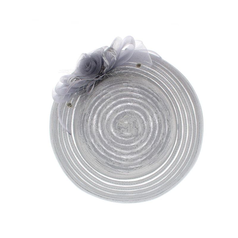 Fashion, accesorii si bijuterii - Femei - Accesorii femei - Caciuli si palarii femei - Palarie de dama, din poliester, Buticcochet, bor mic cu dungi si fundita, One size, Gri - PAL1687 - Infinity.ro