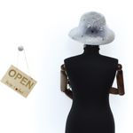 Fashion, accesorii si bijuterii - Femei - Accesorii femei - Caciuli si palarii femei - Palarie de dama, din poliester, Buticcochet, bor mic cu dungi si fundita, One size, Gri - PAL1687 - Infinity.ro