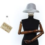 Fashion, accesorii si bijuterii - Femei - Accesorii femei - Caciuli si palarii femei - Palarie de dama, din poliester, Buticcochet, bor mic cu dungi si fundita, One size, Gri - PAL1687 - Infinity.ro