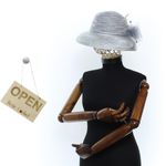 Fashion, accesorii si bijuterii - Femei - Accesorii femei - Caciuli si palarii femei - Palarie de dama, din poliester, Buticcochet, bor mic cu dungi si fundita, One size, Gri - PAL1687 - Infinity.ro