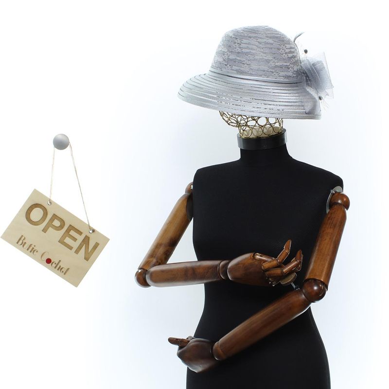 Fashion, accesorii si bijuterii - Femei - Accesorii femei - Caciuli si palarii femei - Palarie de dama, din poliester, Buticcochet, bor mic cu dungi si fundita, One size, Gri - PAL1687 - Infinity.ro