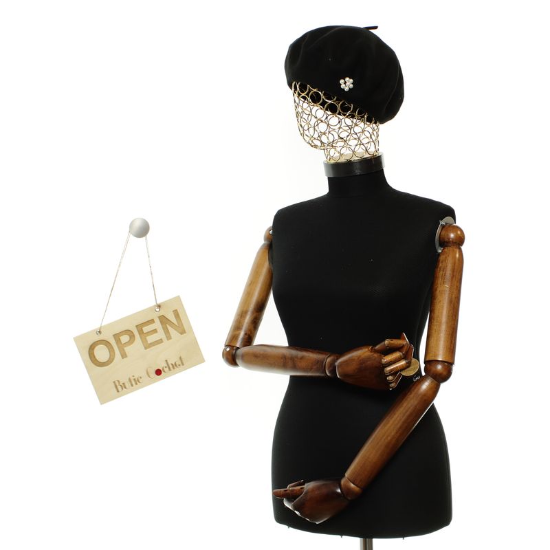 Fashion, accesorii si bijuterii - Femei - Accesorii femei - Caciuli si palarii femei - Bereta de dama, Buticcochet, din lana si acril, model cu perle, one size, Negru - BSC769 - Infinity.ro