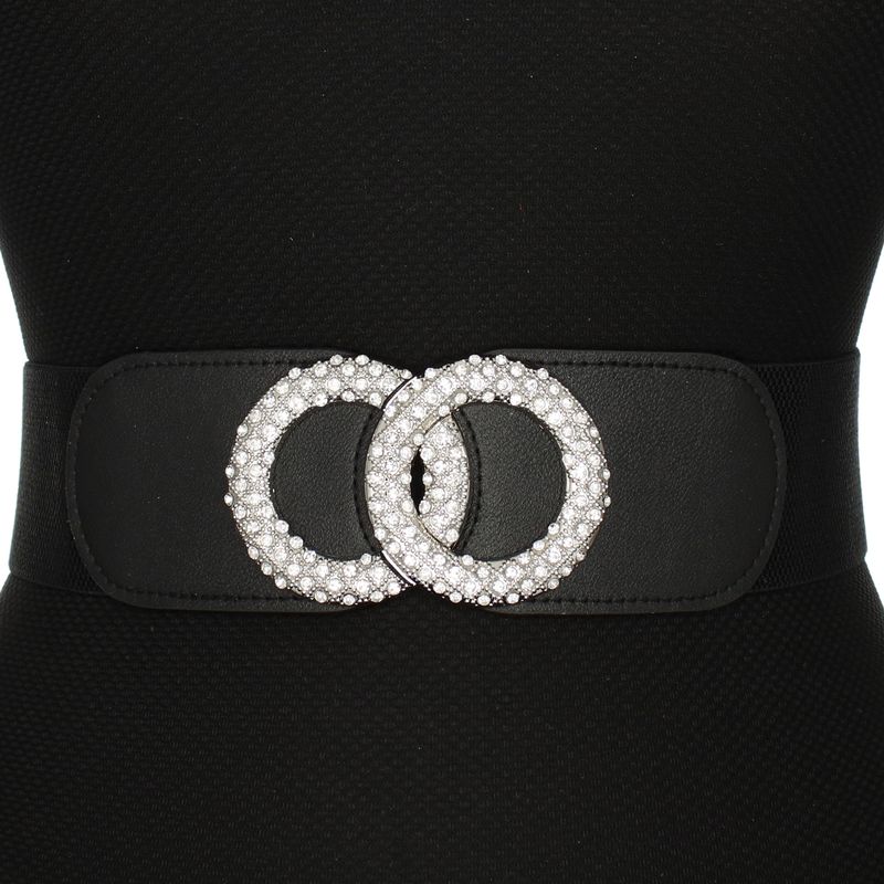 Fashion, accesorii si bijuterii - Femei - Accesorii femei - Curele femei - Curea lata tip centura, de dama, din material eleastic, one size, cu accesoriu metalic, Buticcochet, Negru cu Argintiu- CRDD278 - Infinity.ro