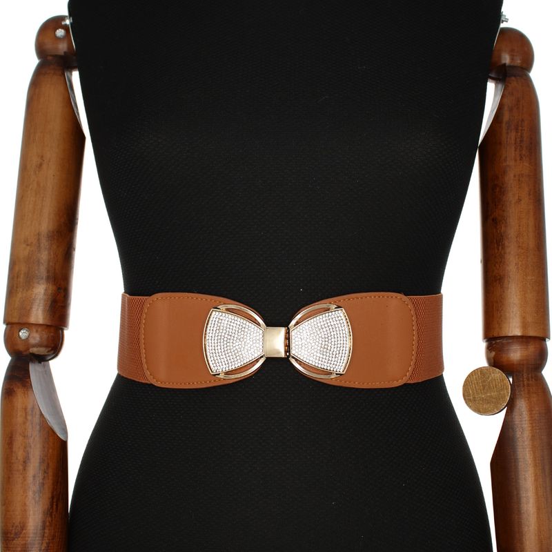 Fashion, accesorii si bijuterii - Femei - Accesorii femei - Curele femei - Curea lata tip centura, de dama, din material eleastic, one size, cu accesoriu metalic, Buticcochet, Maro - CRDD302 - Infinity.ro