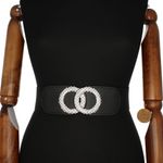 Fashion, accesorii si bijuterii - Femei - Accesorii femei - Curele femei - Curea lata tip centura, de dama, din material eleastic, one size, cu accesoriu metalic, Buticcochet, Negru cu Argintiu- CRDD278 - Infinity.ro