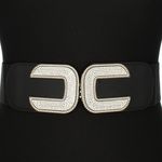 Fashion, accesorii si bijuterii - Femei - Accesorii femei - Curele femei - Curea lata tip centura, de dama, din material eleastic, one size, cu accesoriu metalic, Buticcochet, Negru cu Argintiu- CRDD276 - Infinity.ro