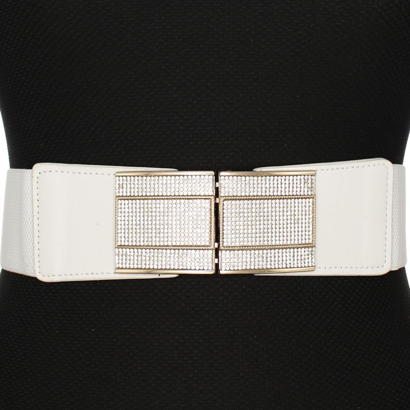 Fashion, accesorii si bijuterii - Femei - Accesorii femei - Curele femei - Curea lata tip centura, de dama, din material eleastic, one size, cu accesoriu metalic, Buticcochet, Alb - CRDD309 - Infinity.ro