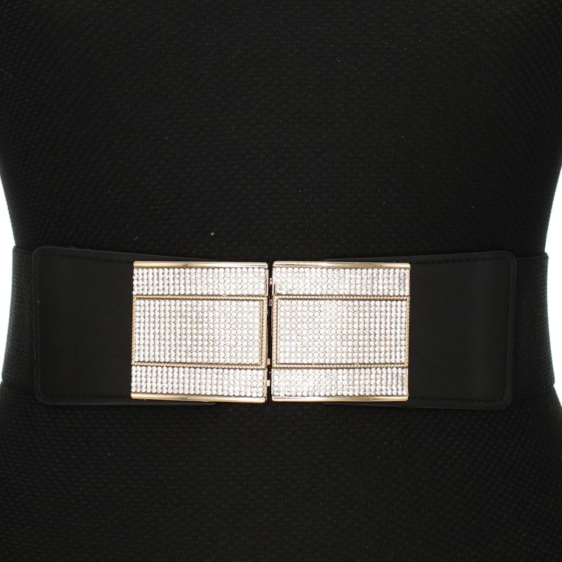 Fashion, accesorii si bijuterii - Femei - Accesorii femei - Curele femei - Curea lata tip centura, de dama, din material eleastic, one size, cu accesoriu metalic, Buticcochet, Negru cu auriu - CRDD313 - Infinity.ro