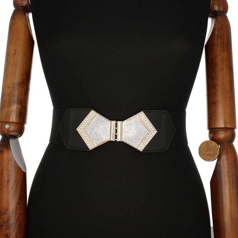 Fashion, accesorii si bijuterii - Femei - Accesorii femei - Curele femei - Curea lata tip centura, de dama, din material eleastic, one size, cu accesoriu metalic, Buticcochet, Negru cu Auriu - CRDD289 - Infinity.ro