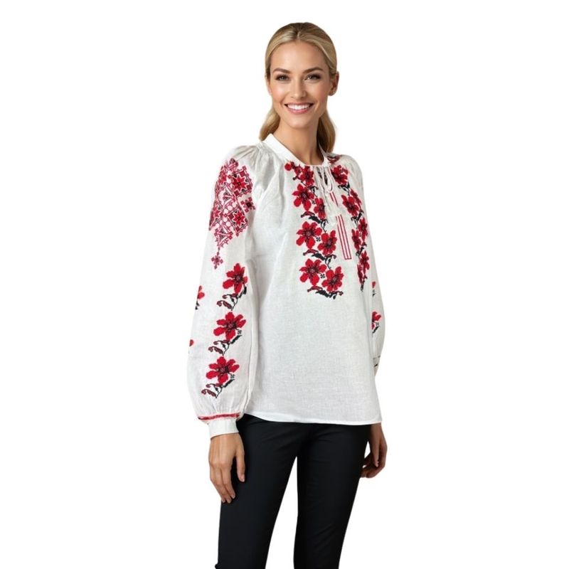 Fashion, accesorii si bijuterii - Femei - Imbracaminte femei - Camasi si bluze femei - Bluza dama tip ie I26 alb/rosu , marimea L - Infinity.ro