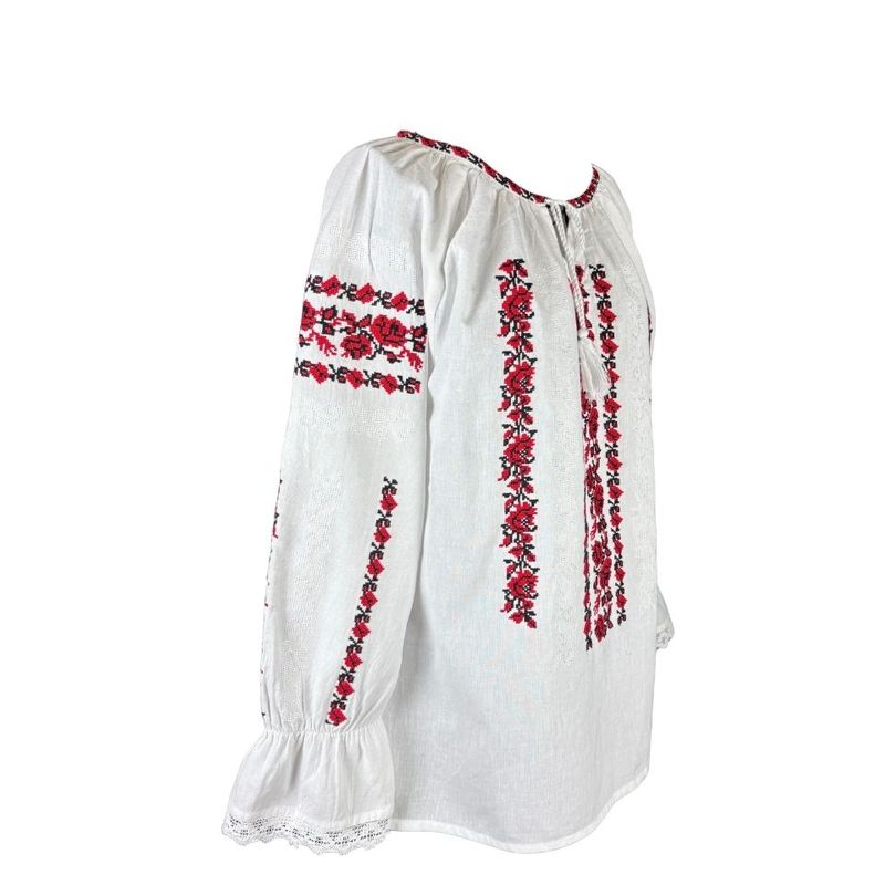 Fashion, accesorii si bijuterii - Femei - Imbracaminte femei - Camasi si bluze femei - Bluza dama tip ie I26 alb optic/rosu cireasa , marimea 2XL - Infinity.ro