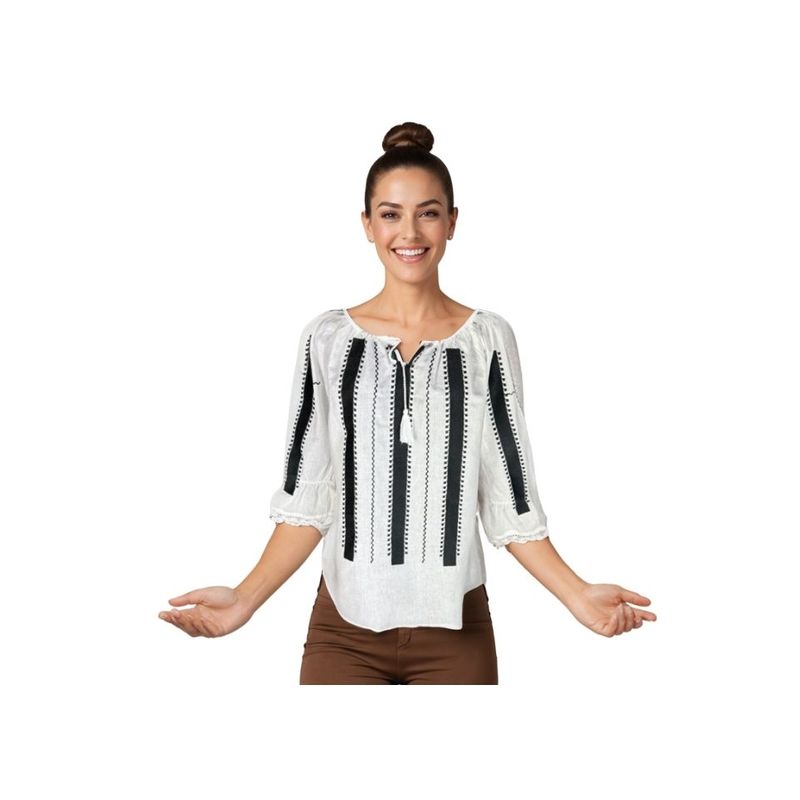 Fashion, accesorii si bijuterii - Femei - Imbracaminte femei - Camasi si bluze femei - Bluza dama RFN 2 alb/negru mahon , marimea 2XL - Infinity.ro