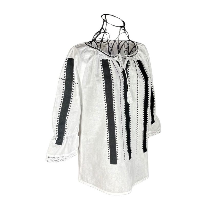 Fashion, accesorii si bijuterii - Femei - Imbracaminte femei - Camasi si bluze femei - Bluza dama RFN 2 alb/negru mahon , marimea 2XL - Infinity.ro