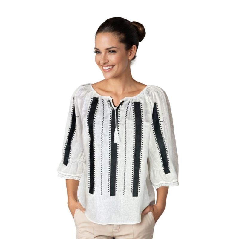 Fashion, accesorii si bijuterii - Femei - Imbracaminte femei - Camasi si bluze femei - Bluza dama RFN 2 alb/negru mahon , marimea 2XL - Infinity.ro