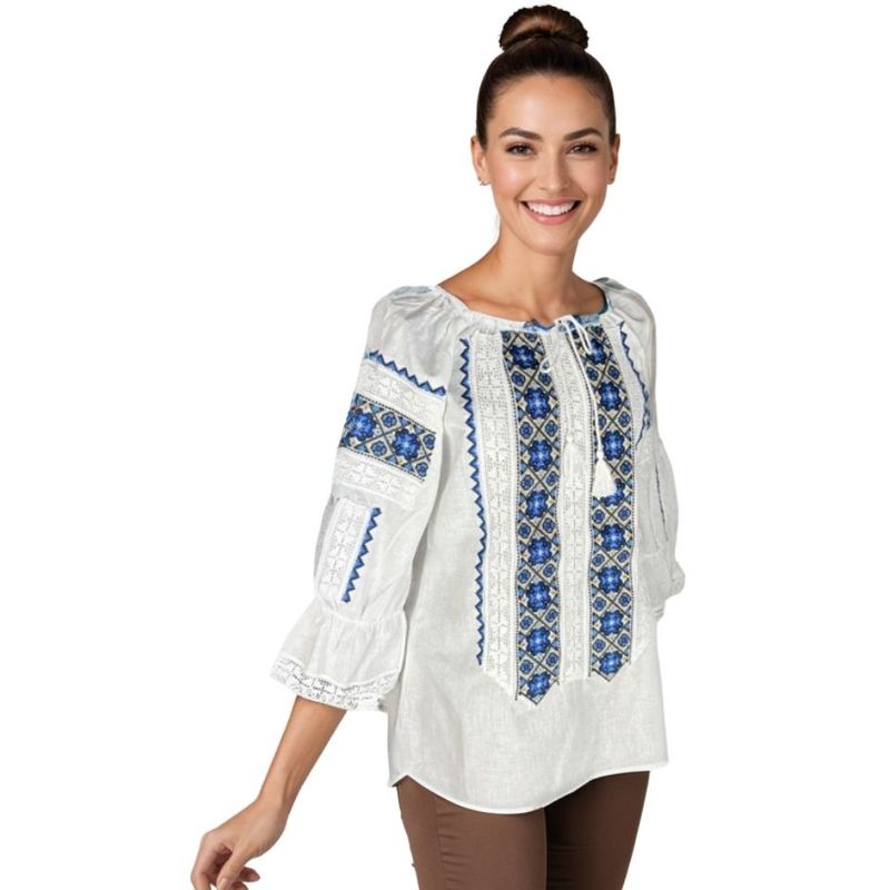 Fashion, accesorii si bijuterii - Femei - Imbracaminte femei - Camasi si bluze femei - Bluza dama RFN 2 alb/albastru marimea S - Infinity.ro