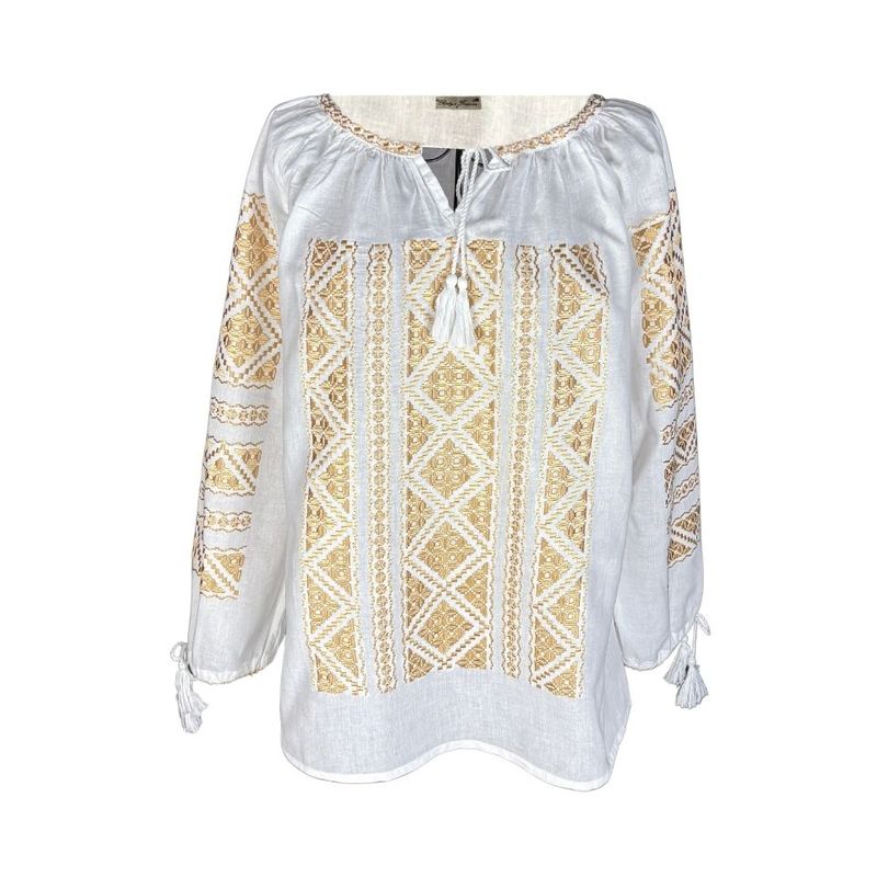 Fashion, accesorii si bijuterii - Femei - Imbracaminte femei - Camasi si bluze femei - Bluza dama RFN 2 alb/bej marimea S - Infinity.ro