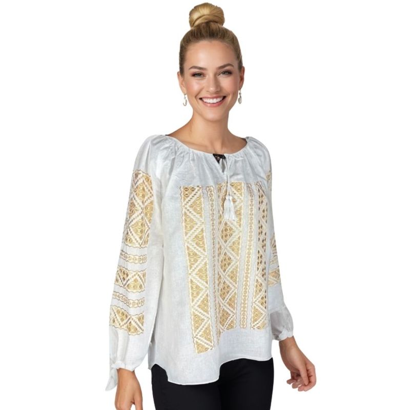 Fashion, accesorii si bijuterii - Femei - Imbracaminte femei - Camasi si bluze femei - Bluza dama RFN 2 alb/bej marimea S - Infinity.ro