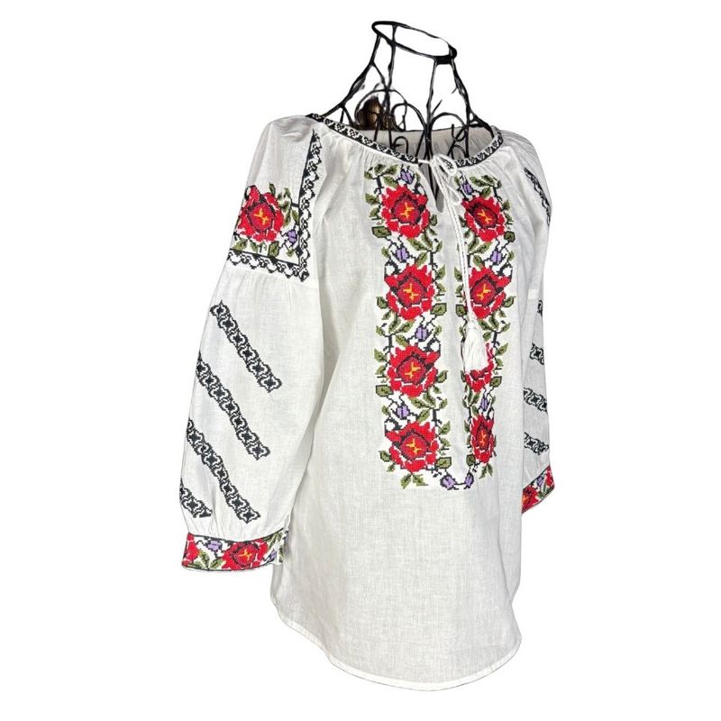 Fashion, accesorii si bijuterii - Femei - Imbracaminte femei - Camasi si bluze femei - Bluza dama RFN 2 alb/verde olive , marimea 3XL - Infinity.ro