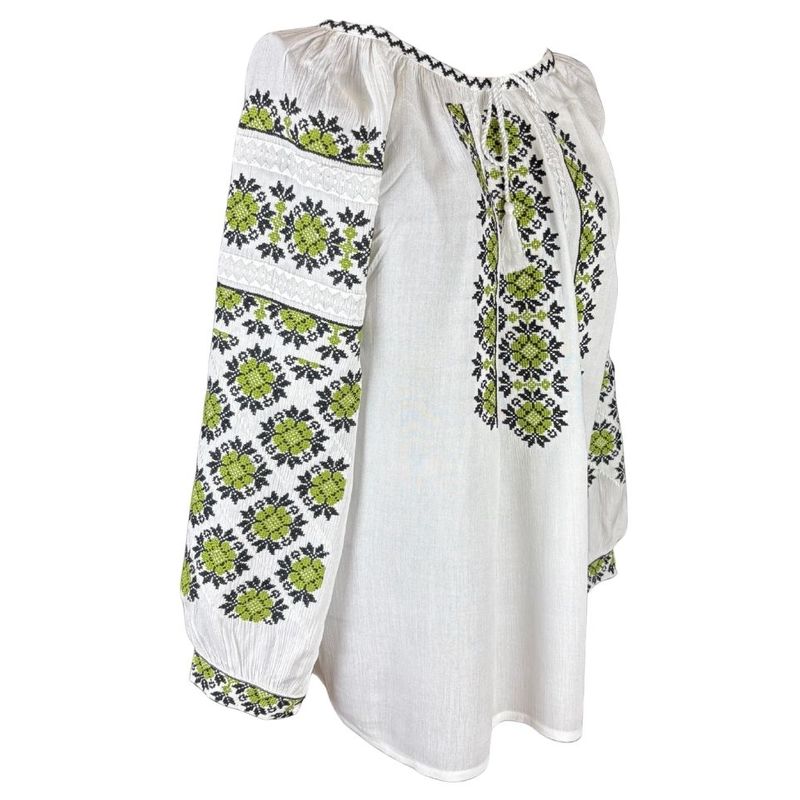 Fashion, accesorii si bijuterii - Femei - Imbracaminte femei - Camasi si bluze femei - Bluza dama tip ie I26 alb/verde marimea S - Infinity.ro