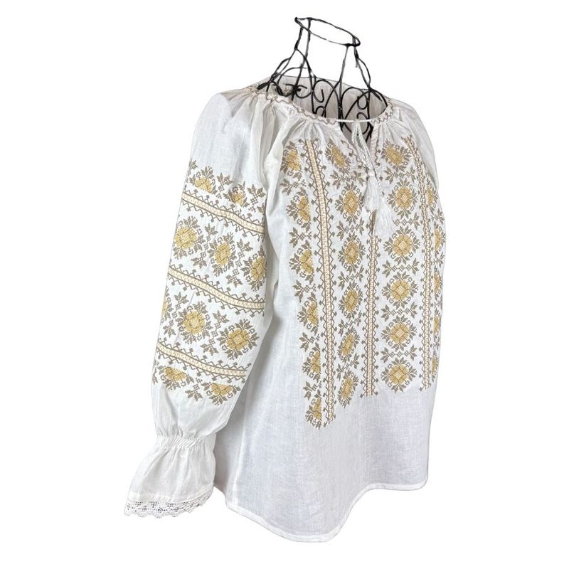 Fashion, accesorii si bijuterii - Femei - Imbracaminte femei - Camasi si bluze femei - Bluza dama tip ie I26 alb/maro marimea S - Infinity.ro