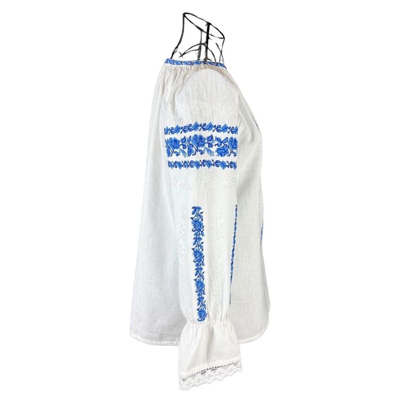 Fashion, accesorii si bijuterii - Femei - Imbracaminte femei - Camasi si bluze femei - Bluza dama tip ie I26 alb/albastru , marimea XL - Infinity.ro