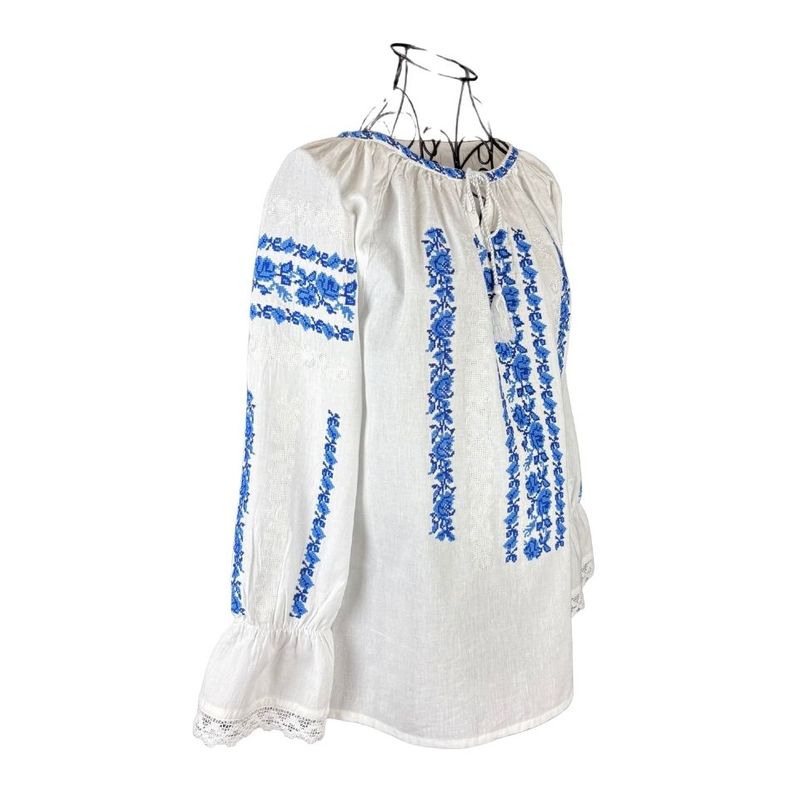 Fashion, accesorii si bijuterii - Femei - Imbracaminte femei - Camasi si bluze femei - Bluza dama tip ie I26 alb/albastru , marimea XL - Infinity.ro