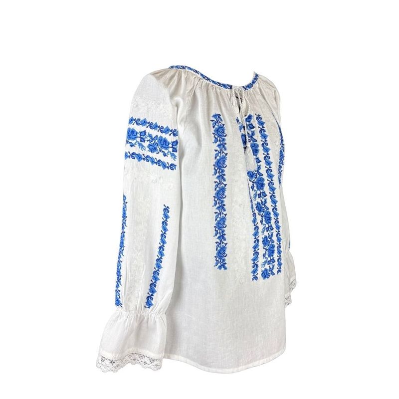 Fashion, accesorii si bijuterii - Femei - Imbracaminte femei - Camasi si bluze femei - Bluza dama tip ie I26 alb/albastru , marimea L - Infinity.ro