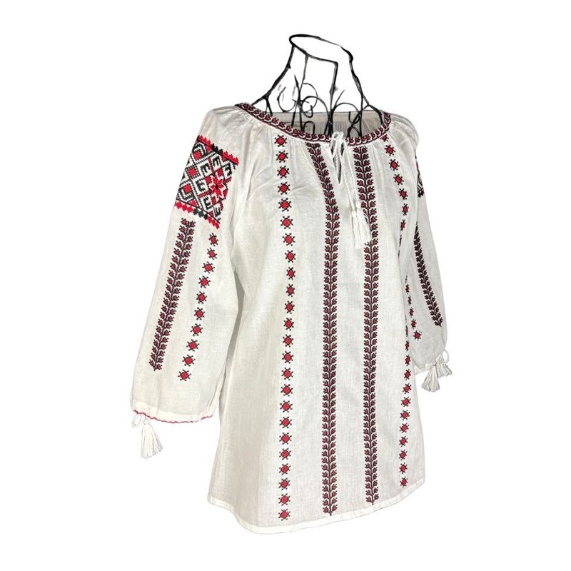 Fashion, accesorii si bijuterii - Femei - Imbracaminte femei - Camasi si bluze femei - Bluza dama DEC alb/rosu bordo , marimea L - Infinity.ro