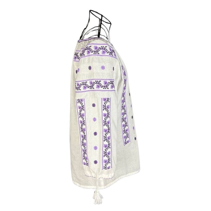 Fashion, accesorii si bijuterii - Femei - Imbracaminte femei - Camasi si bluze femei - Bluza dama RSL5 alb/mov , marimea L - Infinity.ro