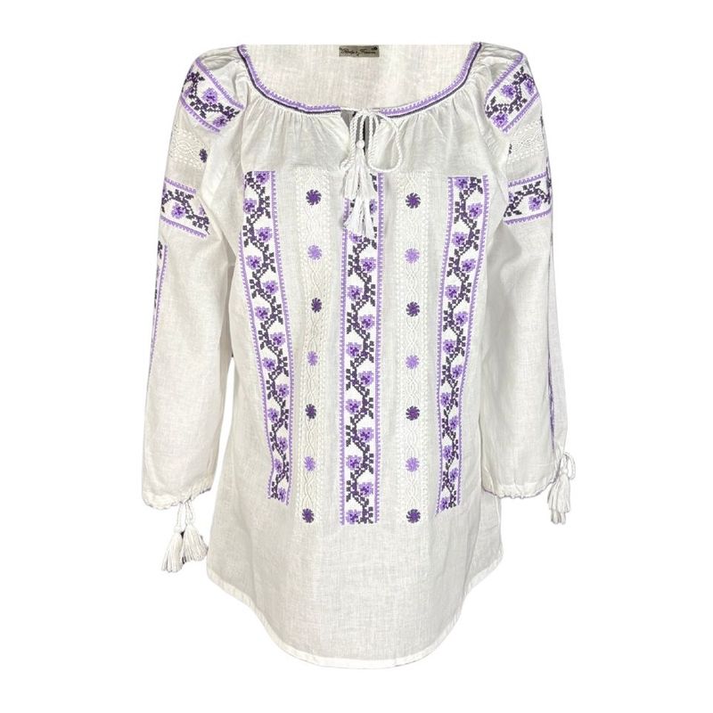 Fashion, accesorii si bijuterii - Femei - Imbracaminte femei - Camasi si bluze femei - Bluza dama RSL5 alb/mov , marimea M - Infinity.ro