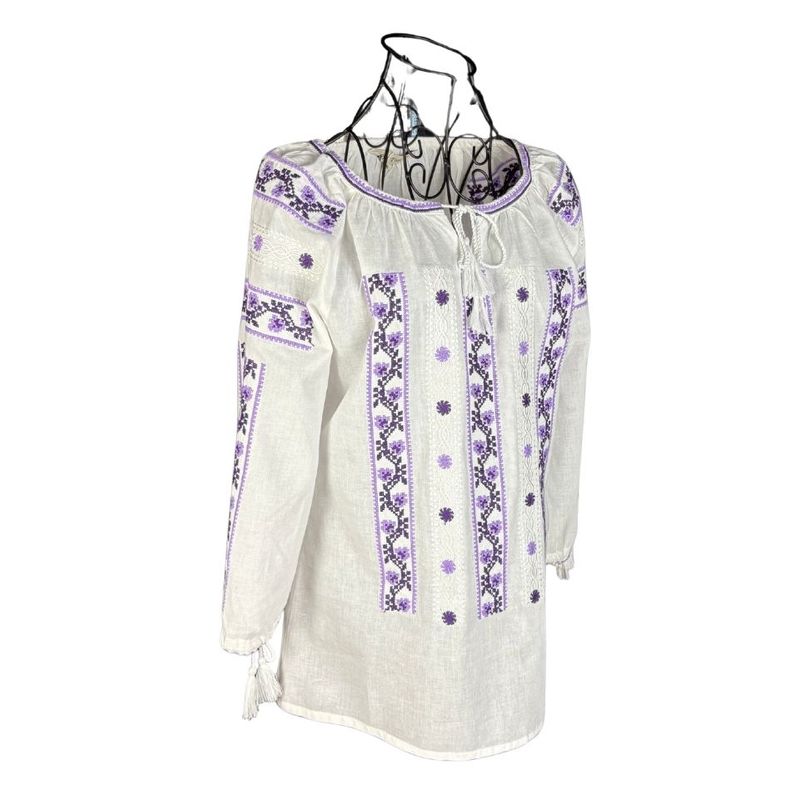 Fashion, accesorii si bijuterii - Femei - Imbracaminte femei - Camasi si bluze femei - Bluza dama RSL5 alb/mov , marimea M - Infinity.ro
