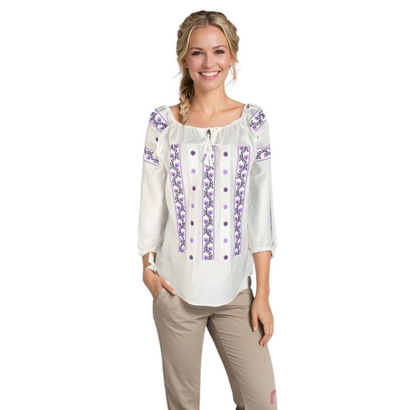 Fashion, accesorii si bijuterii - Femei - Imbracaminte femei - Camasi si bluze femei - Bluza dama RSL5 alb/mov , marimea M - Infinity.ro