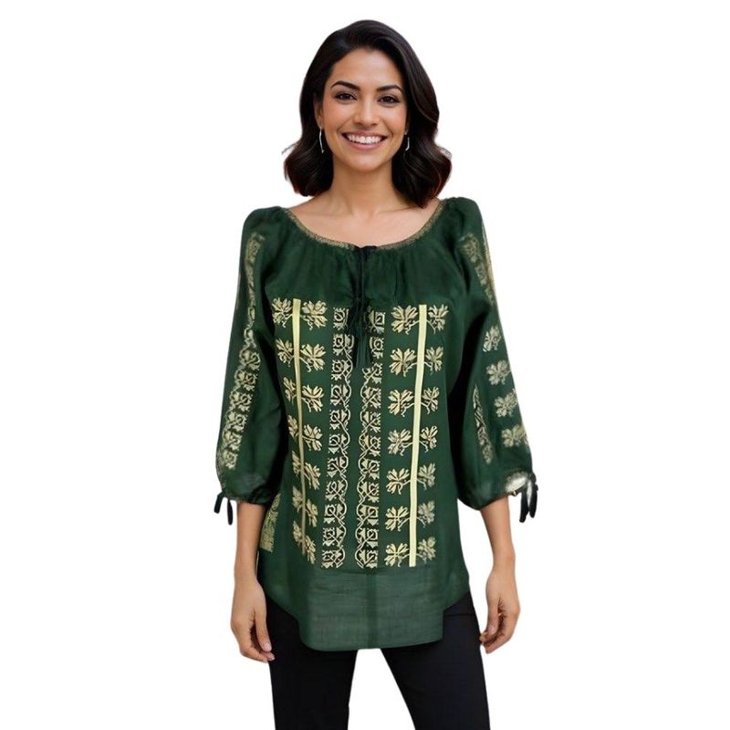 Fashion, accesorii si bijuterii - Femei - Imbracaminte femei - Camasi si bluze femei - Bluza dama RS25 verde/bej , marimea M - Infinity.ro