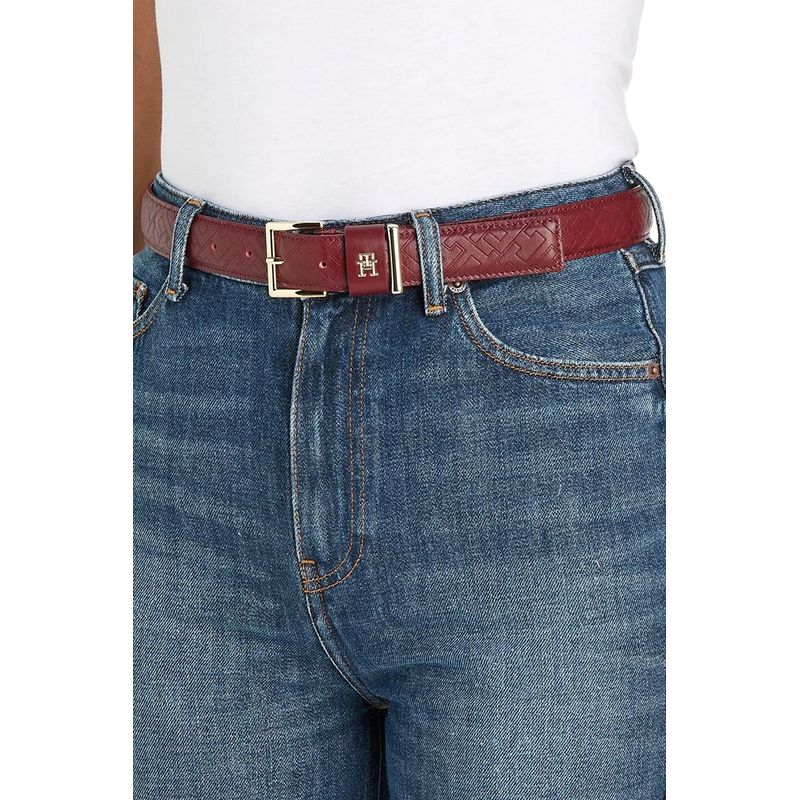 Fashion, accesorii si bijuterii - Femei - Accesorii femei - Curele femei - Curea dama Tommy Hilfiger Casual Mono 3.0 AW0AW15382 Rosu inchis 70 - Infinity.ro