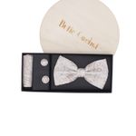 Fashion, accesorii si bijuterii - Barbati - Accesorii barbati - Cravate si papioane barbati - Set 3 piese, papion, butoni si batista, pentru barbati, ButicCochet, Bej - SETP301 - Infinity.ro