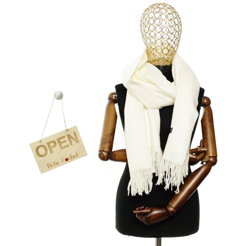 Fashion, accesorii si bijuterii - Femei - Accesorii femei - Esarfe si fulare femei - Esarfa, de dama, Buticcochet, din lana, 72x190 cm, Alb - ES3155 - Infinity.ro