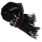 Fashion, accesorii si bijuterii - Femei - Accesorii femei - Esarfe si fulare femei - Esarfa de dama, din lana, Buticcochet, model cu broderie, 70x190 cm, Negru - ES3208 - Infinity.ro