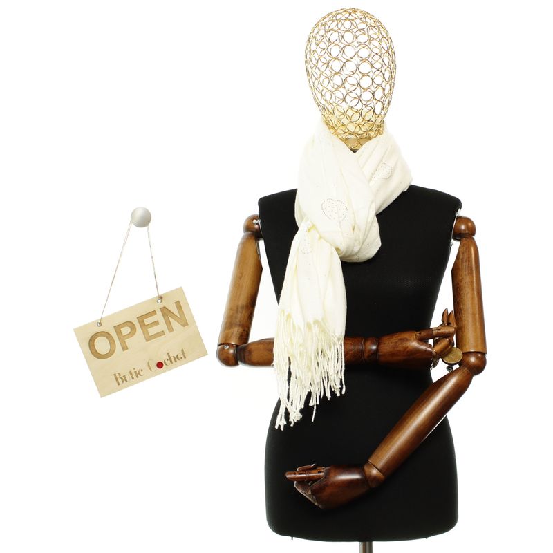 Fashion, accesorii si bijuterii - Femei - Accesorii femei - Esarfe si fulare femei - Esarfa dama, din lana, Buticcochet, 70x190 cm, model cu inimioare, Alb - ES3140 - Infinity.ro