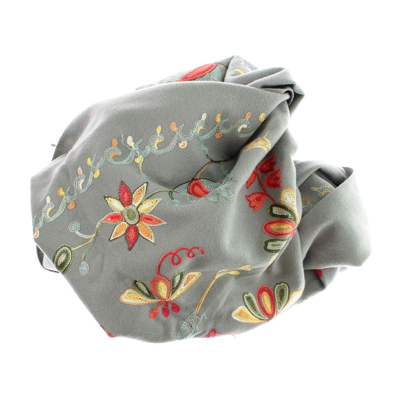 Fashion, accesorii si bijuterii - Femei - Accesorii femei - Esarfe si fulare femei - Esarfa de dama, din lana, Buticcochet, model cu broderie, 70x190 cm, Gri - ES3212 - Infinity.ro