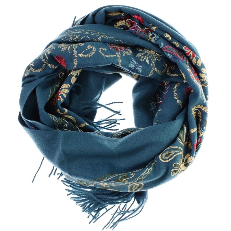 Fashion, accesorii si bijuterii - Femei - Accesorii femei - Esarfe si fulare femei - Esarfa de dama, din lana, Buticcochet, model cu broderie, 70x190 cm, Albastru - ES3219 - Infinity.ro