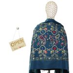 Fashion, accesorii si bijuterii - Femei - Accesorii femei - Esarfe si fulare femei - Esarfa de dama, din lana, Buticcochet, model cu broderie, 70x190 cm, Albastru - ES3219 - Infinity.ro