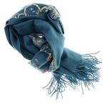Fashion, accesorii si bijuterii - Femei - Accesorii femei - Esarfe si fulare femei - Esarfa de dama, din lana, Buticcochet, model cu broderie, 70x190 cm, Albastru - ES3219 - Infinity.ro