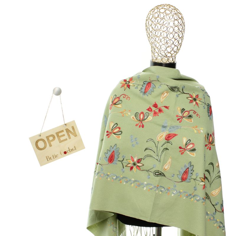 Fashion, accesorii si bijuterii - Femei - Accesorii femei - Esarfe si fulare femei - Esarfa de dama, din lana, Buticcochet, model cu broderie, 70x190 cm, Vernil - ES3213 - Infinity.ro