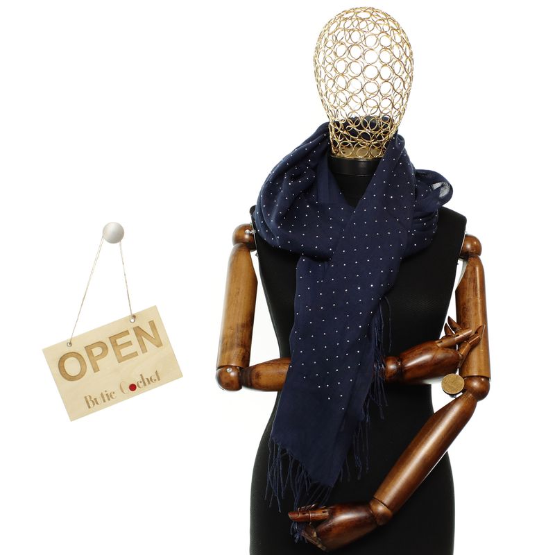 Fashion, accesorii si bijuterii - Femei - Accesorii femei - Esarfe si fulare femei - Esarfa de dama, din 30% viscoza 70% poliester, Buticcochet, 75x180 cm, model cu strasuri, Bleumarin - ES3257 - Infinity.ro