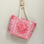 Fashion, accesorii si bijuterii - Femei - Accesorii femei - Genti si rucsacuri femei - Geanta de plaja, din material sintetic, ButicCochet, 55 x 37 cm, model mandala, Rosu - GND567 - Infinity.ro