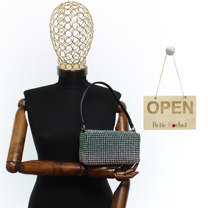 Fashion, accesorii si bijuterii - Femei - Accesorii femei - Genti si rucsacuri femei - Geanta, de dama, din material sintetic cu strasuri, ButicCochet, 19x10x7 cm, Verde - GND663 - Infinity.ro