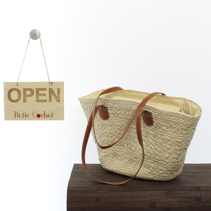 Fashion, accesorii si bijuterii - Femei - Accesorii femei - Genti si rucsacuri femei - Geanta de plaja, de dama, din paie, ButicCochet, 43x30 cm, Crem - GND703 - Infinity.ro