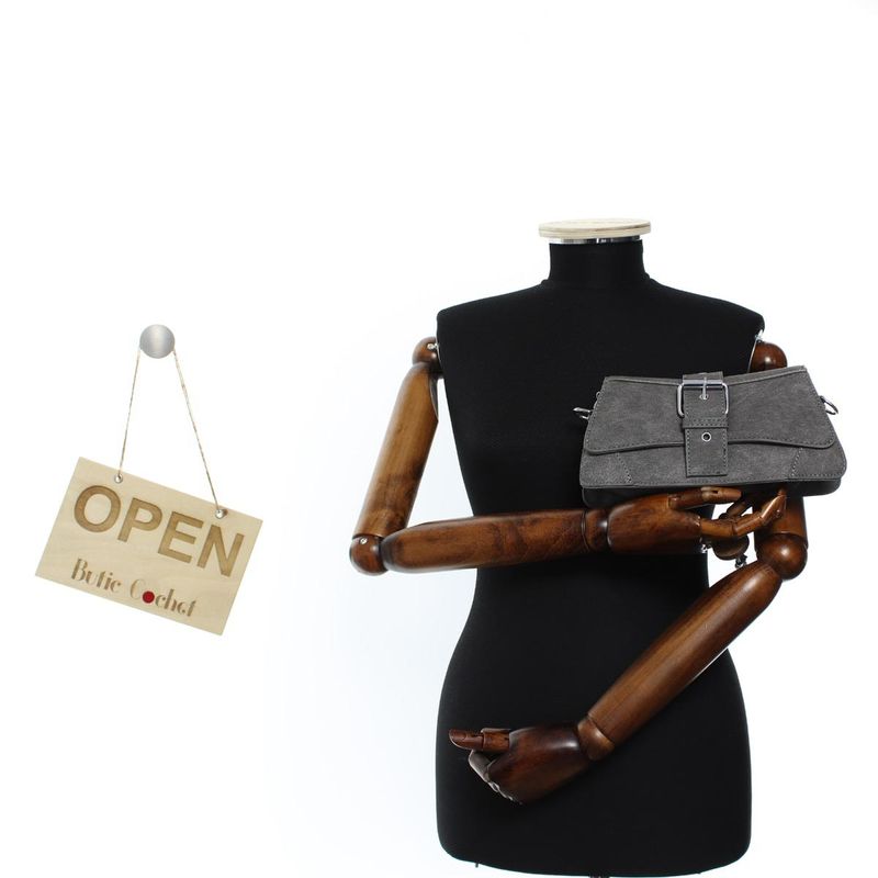 Fashion, accesorii si bijuterii - Femei - Accesorii femei - Genti si rucsacuri femei - Geanta de umar, de dama, din material sintetic, ButicCochet, 22x12x5 cm, Gri - GND1031 - Infinity.ro